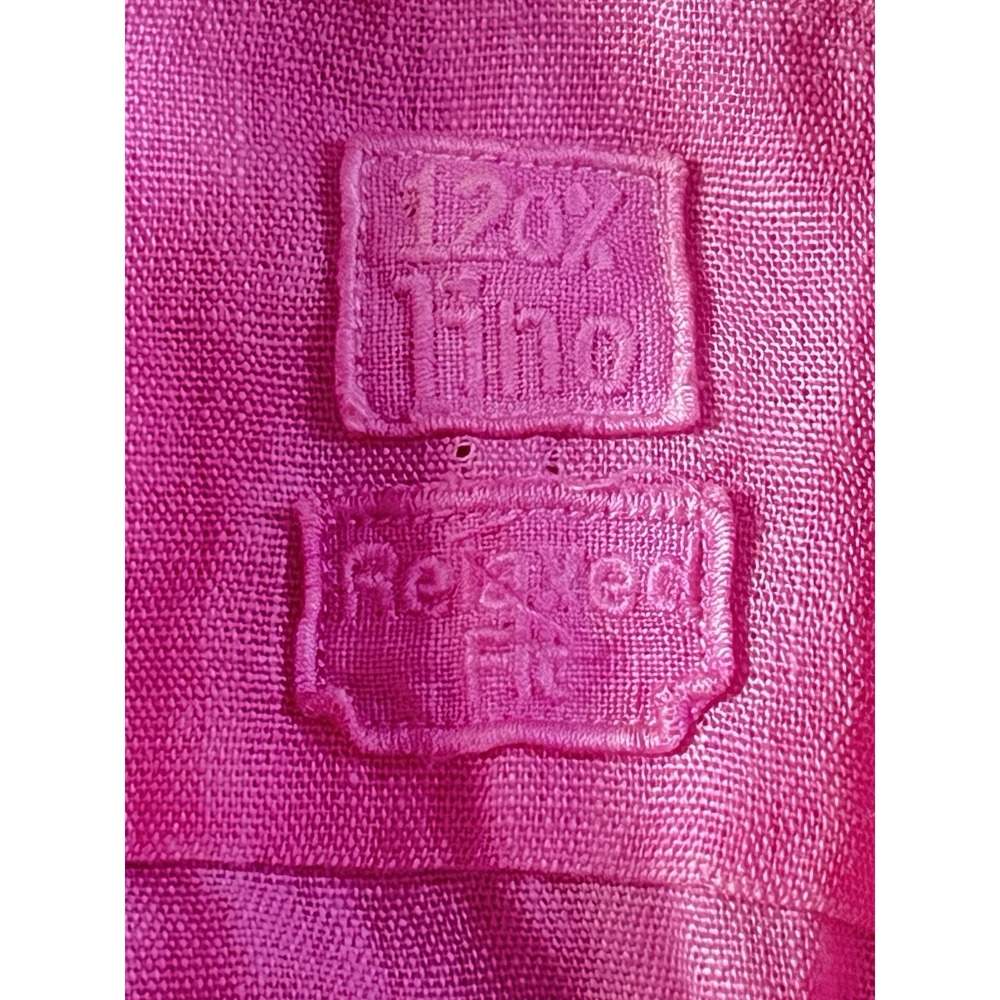 120 lLno shirt Men's XL Long Sleeve Button‎ up Pink Linen Pocket 100% Linen - Picture 3 of 16